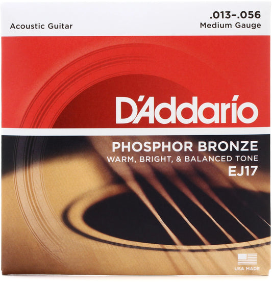 D'Addario EJ17 Phosphor Bronze Acoustic Guitar Strings, Medium, 13-56 by D'Addario