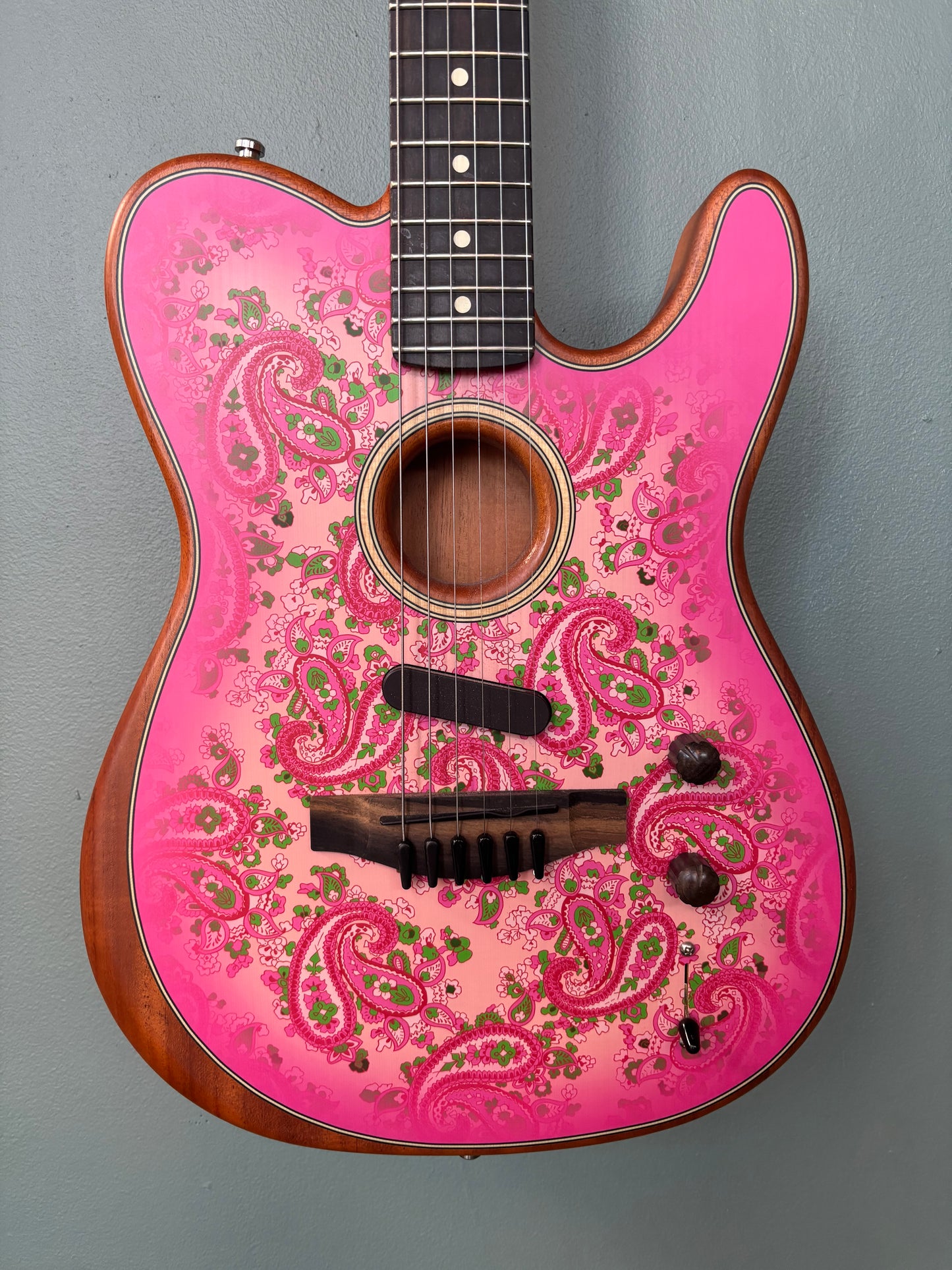 Used Fender USA Acoustasonic Telecaster Paisley Pink