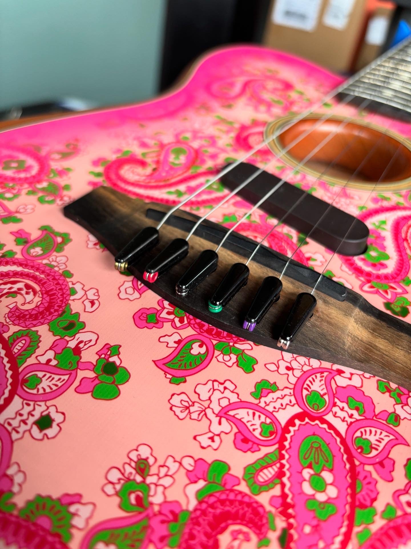 Used Fender USA Acoustasonic Telecaster Paisley Pink