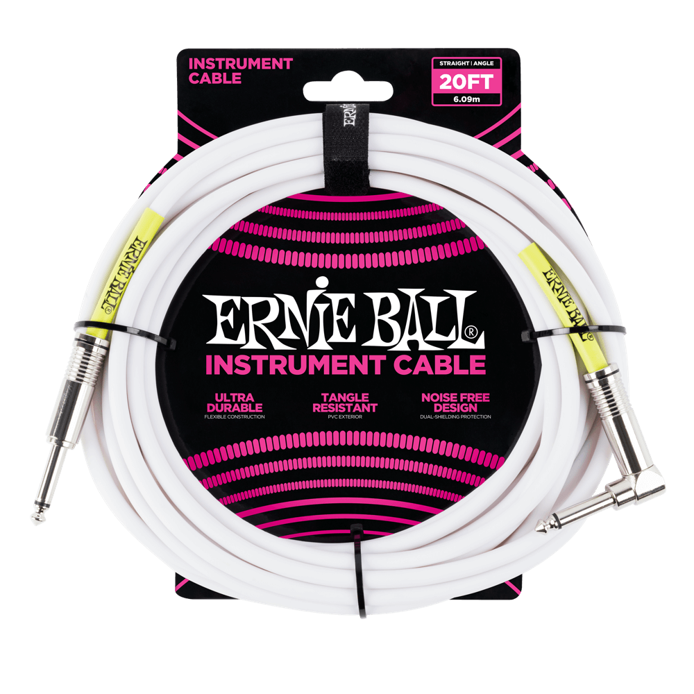Ernie Ball Straight-Angle Instrument Cable - White 20 foot - The Guitar Shop PGH