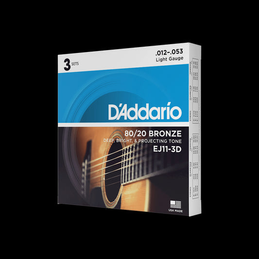 D'Addario EJ11 80/20 Bronze Acoustic Guitar Strings, Light, 12-53 by D'Addario
