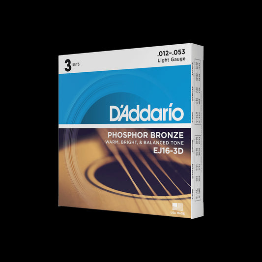 D'Addario EJ16 Phosphor Bronze Acoustic Guitar Strings, Light, 12-53 by D'Addario
