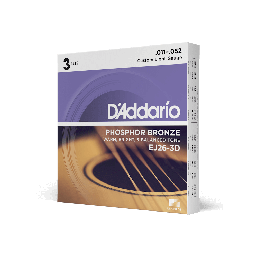 D'Addario EJ26 Phosphor Bronze Acoustic Guitar Strings, Custom Light, 11-52 by D'Addario