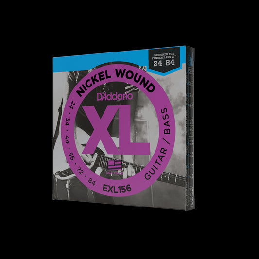 D'Addario EXL156 Nickel Wound Electric Guitar/Nickel Wound Bass Strings, Fender Nickel Wound Bass VI, 24-84 by D'Addario