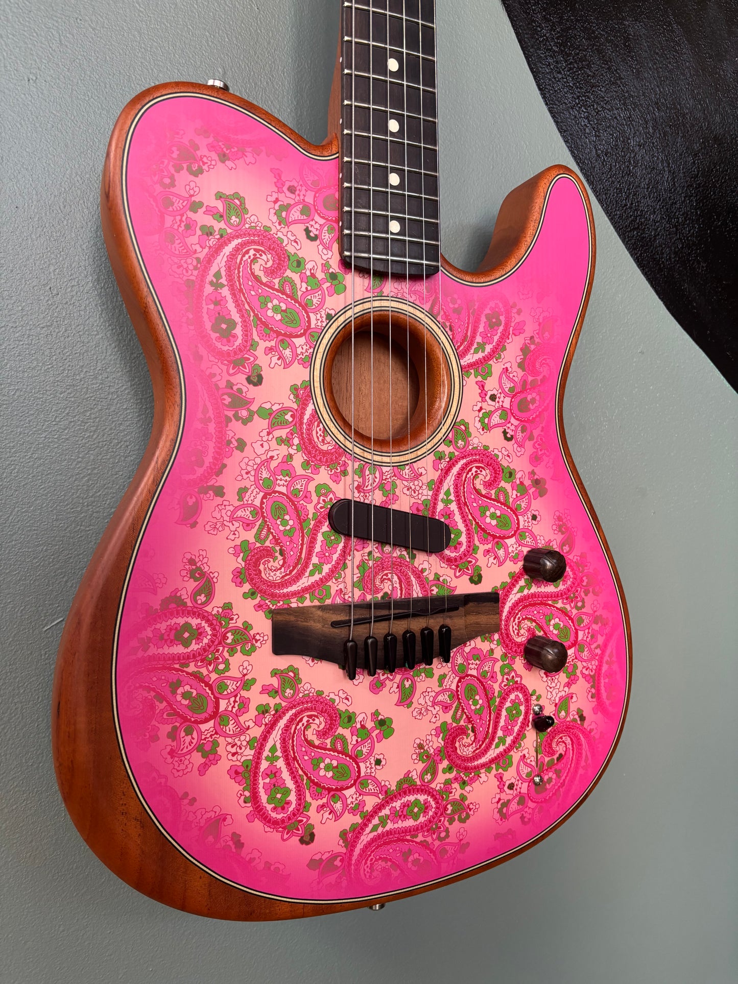 Used Fender USA Acoustasonic Telecaster Paisley Pink