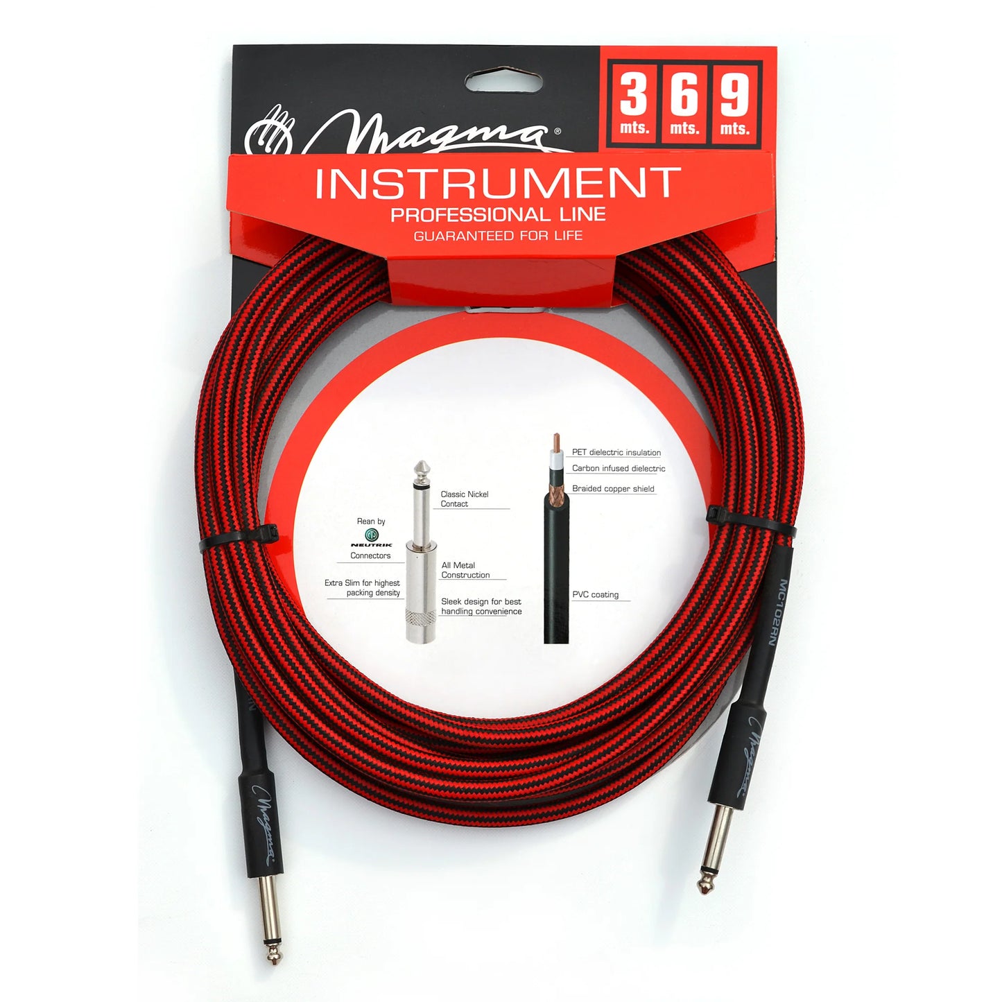 Magma Red & Black Braided Coating Cable for instruments Plug 1/4 by Magma