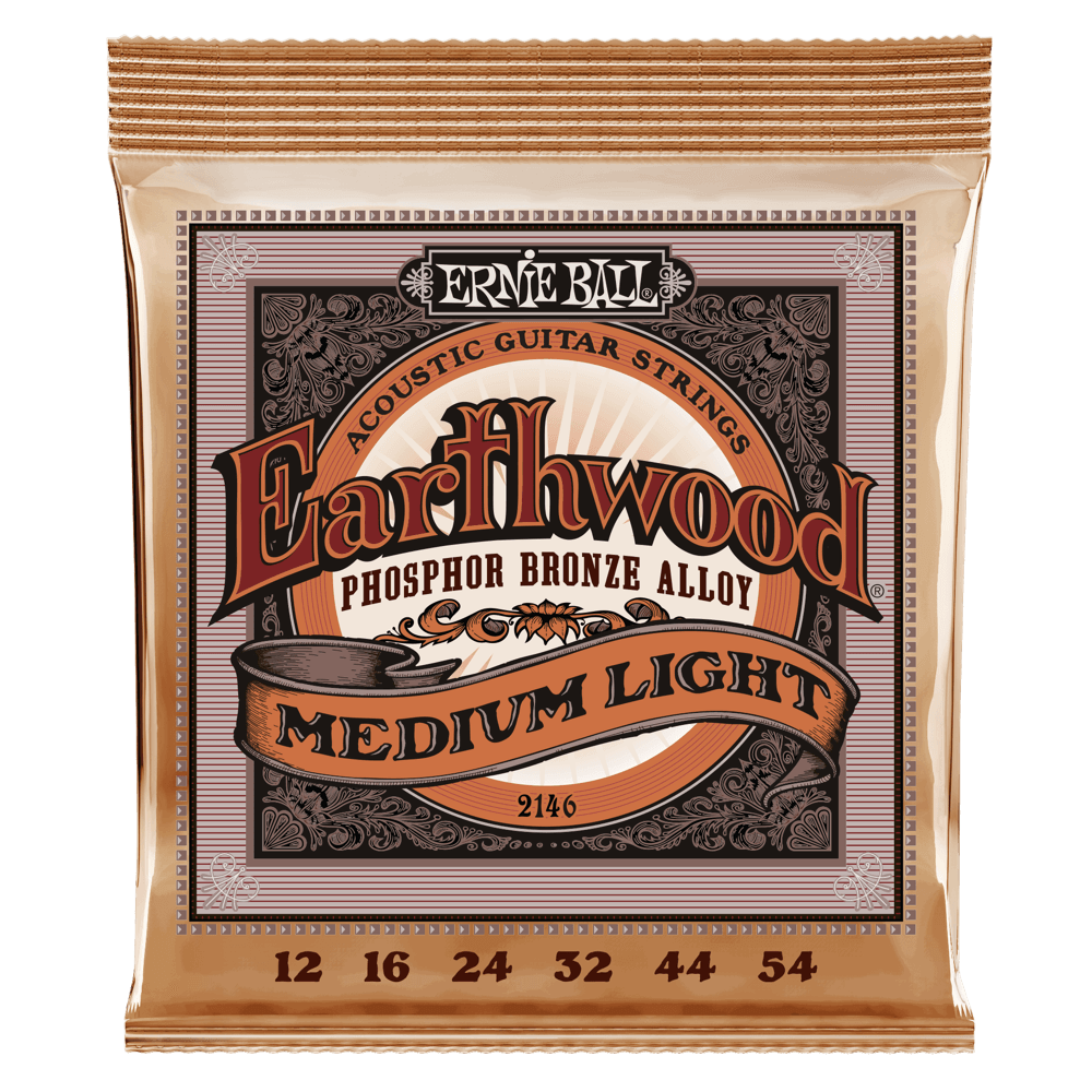 Ernie Ball MEDIUM LIGHT EARTHWOOD PHOSPHOR BRONZE ACOUSTIC GUITAR STRINGS 12-54 GAUGE - The Guitar Shop PGH