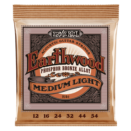 Ernie Ball MEDIUM LIGHT EARTHWOOD PHOSPHOR BRONZE ACOUSTIC GUITAR STRINGS 12-54 GAUGE - The Guitar Shop PGH