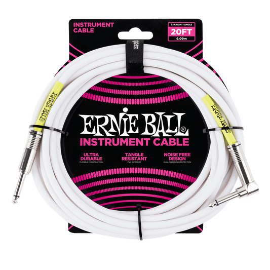 Ernie Ball Straight-Angle Instrument Cable - White 20 foot - The Guitar Shop PGH