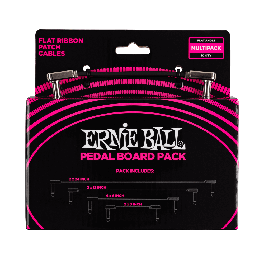 Ernie Ball P06224 Flat Ribbon Pedalboard Patch Cables Pedalboard Multi-Pack - Black by Ernie Ball