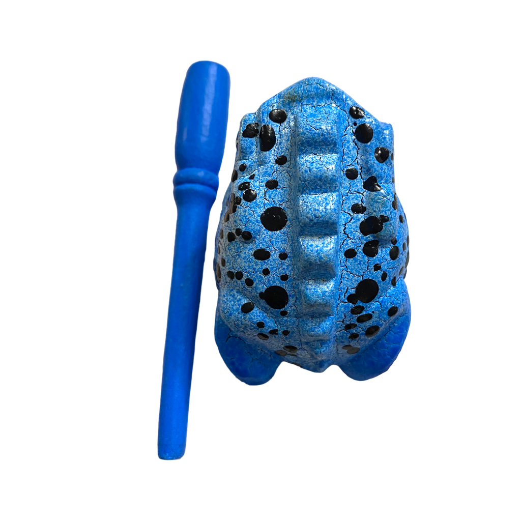 1.5" Wooden Musical Frog - Blue Dart Design (Percussion Instrument)