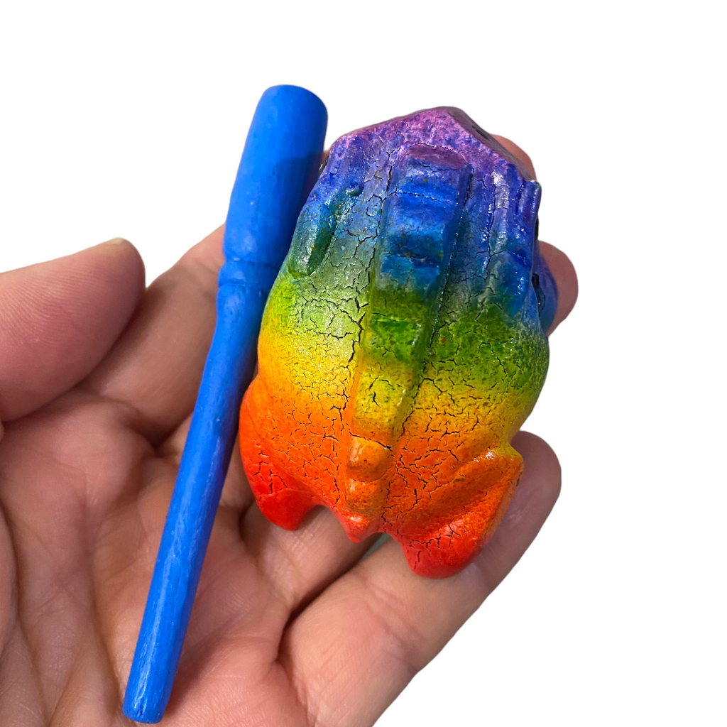 1.5" Wooden Musical Frog - Rainbow Design (Percussion Instrument)