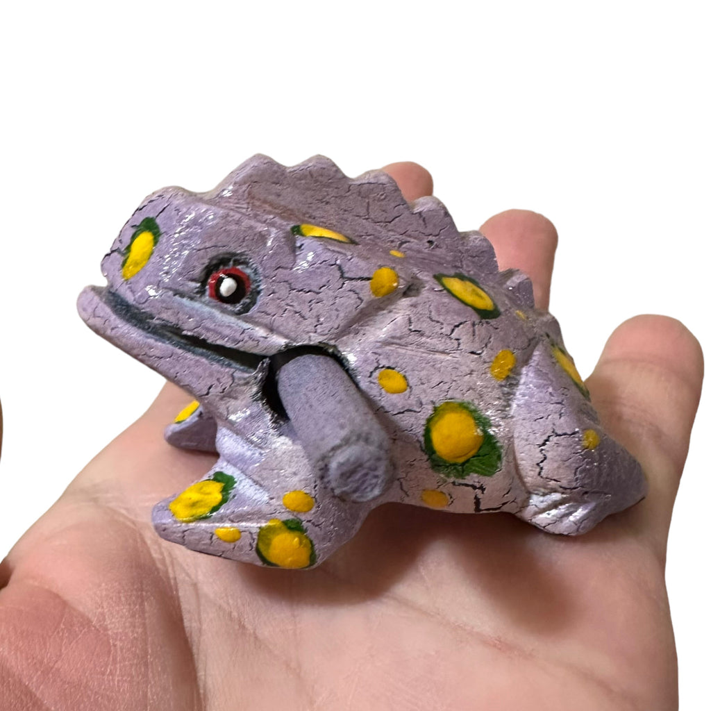 1.5" Wooden Musical Frog - Lavender Design (Percussion Instrument)