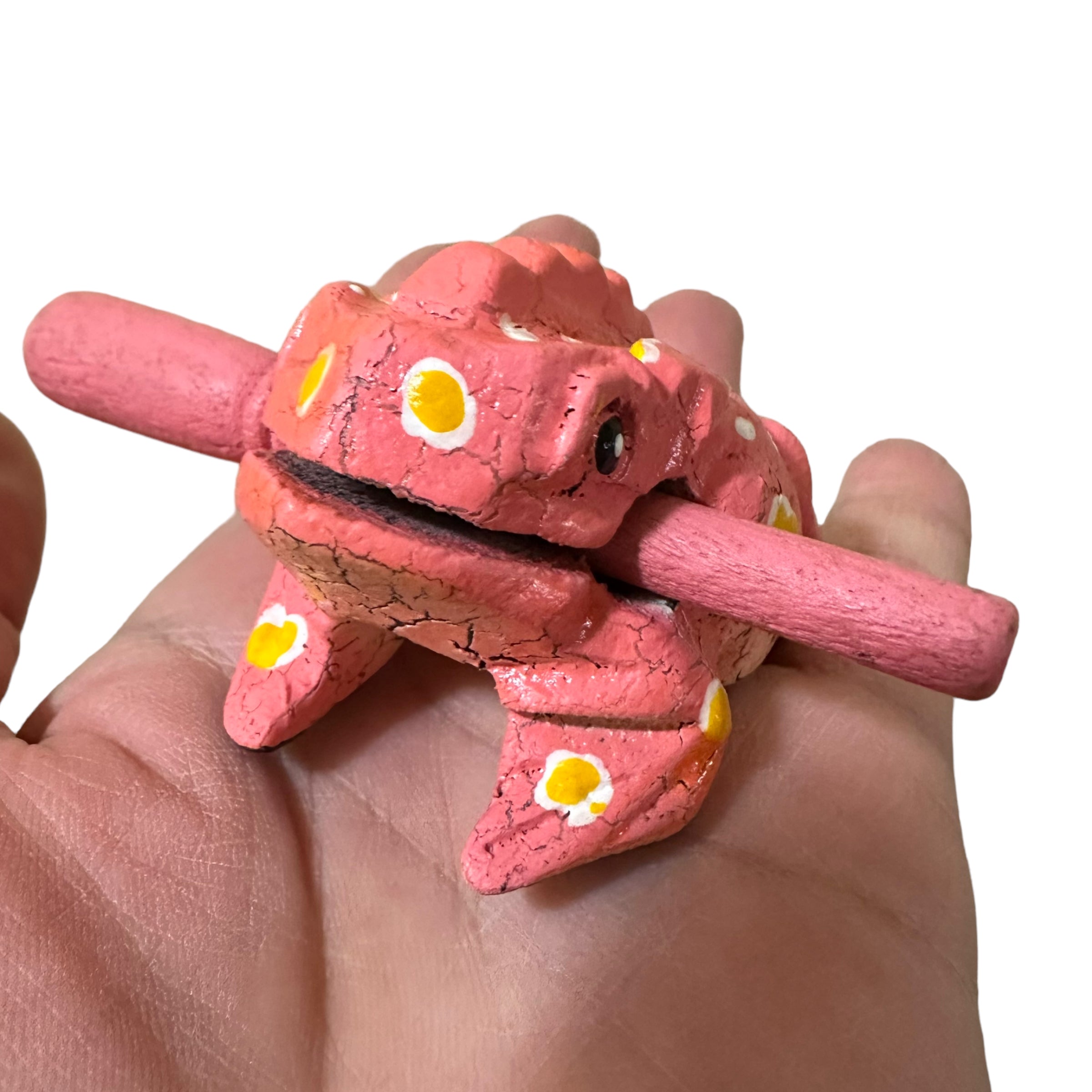 1.5" Wooden Musical Frog - Peach Design (Percussion Instrument)
