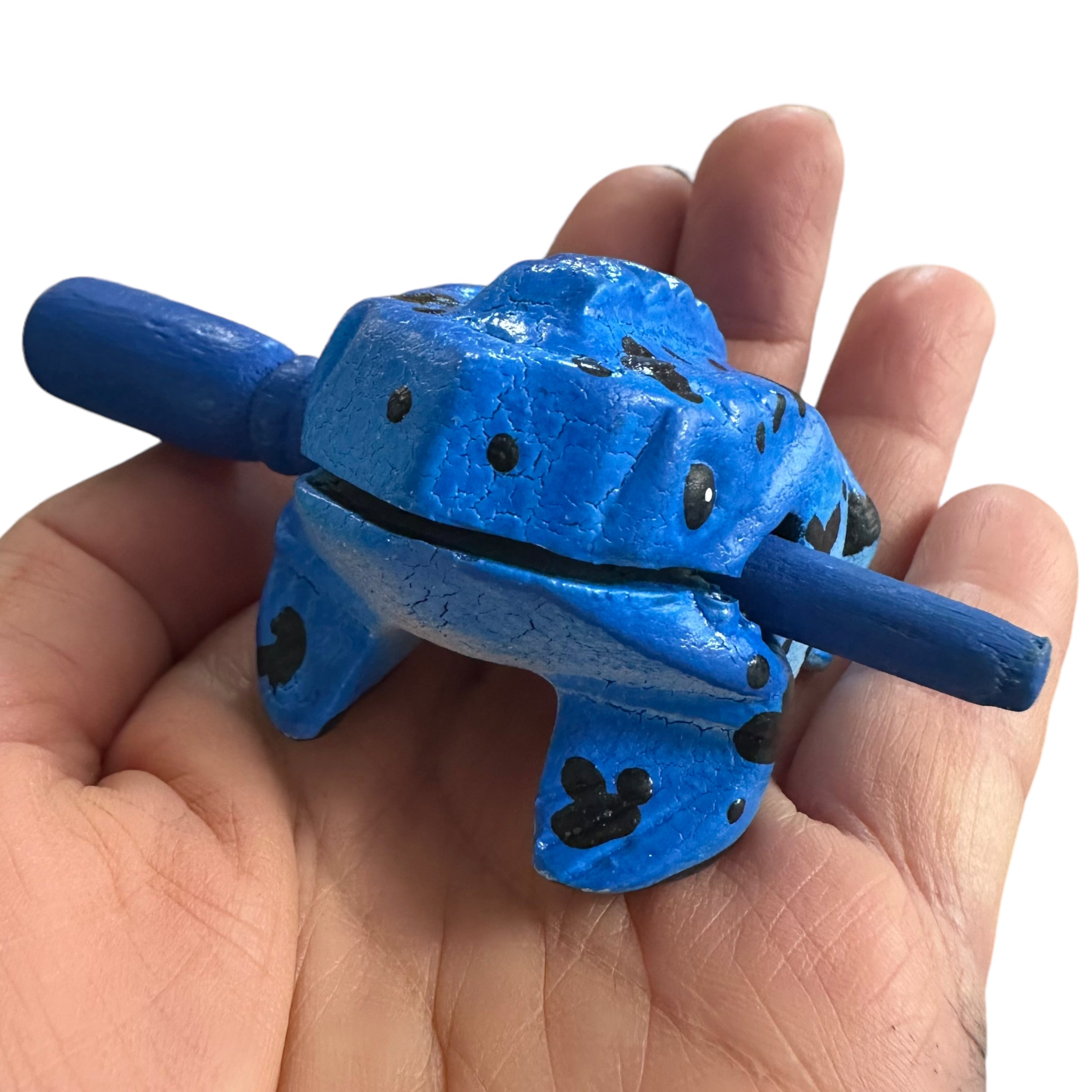 1.5" Wooden Musical Frog - Sky Design (Percussion Instrument)