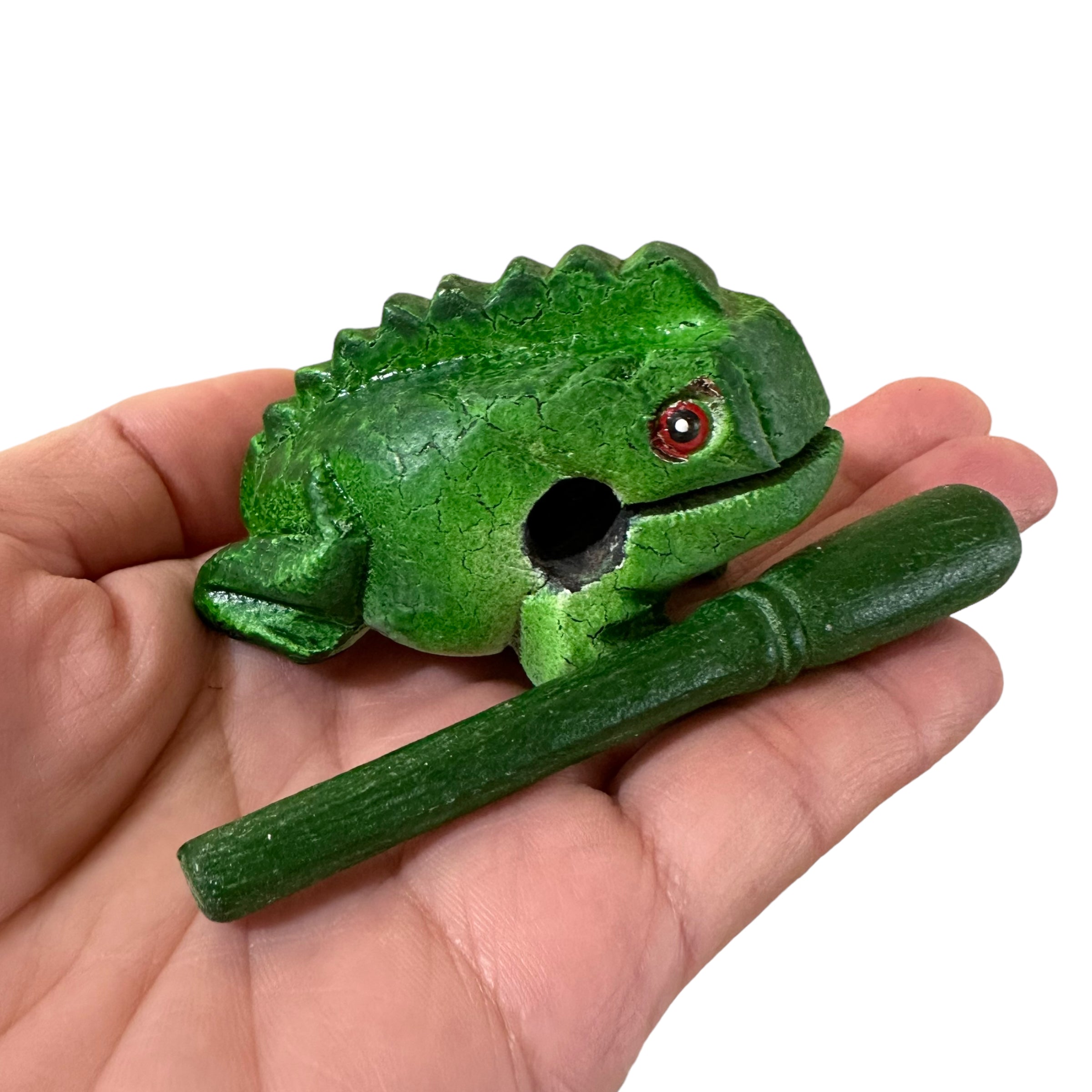 1.5" Wooden Musical Frog - Green Tree Design (Percussion Instrument)
