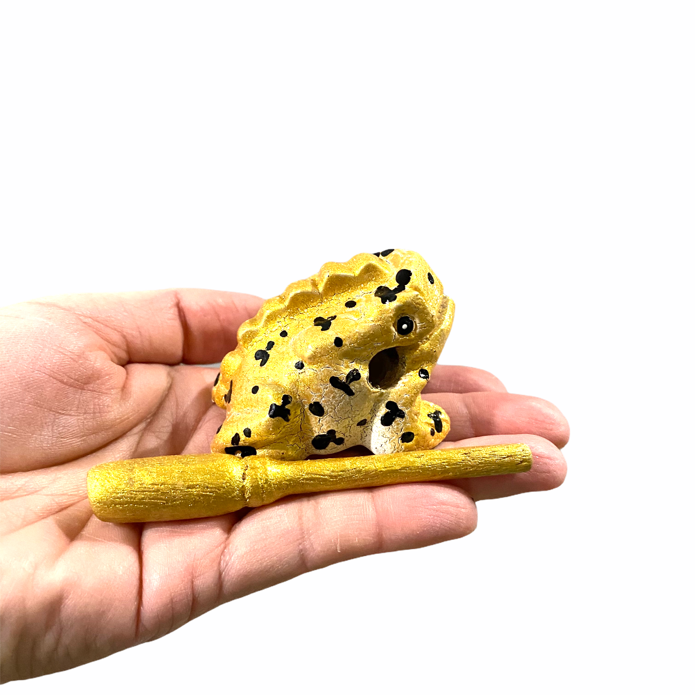 1.5" Wooden Musical Frog - Egyptian Golden Design (Percussion Instrument)