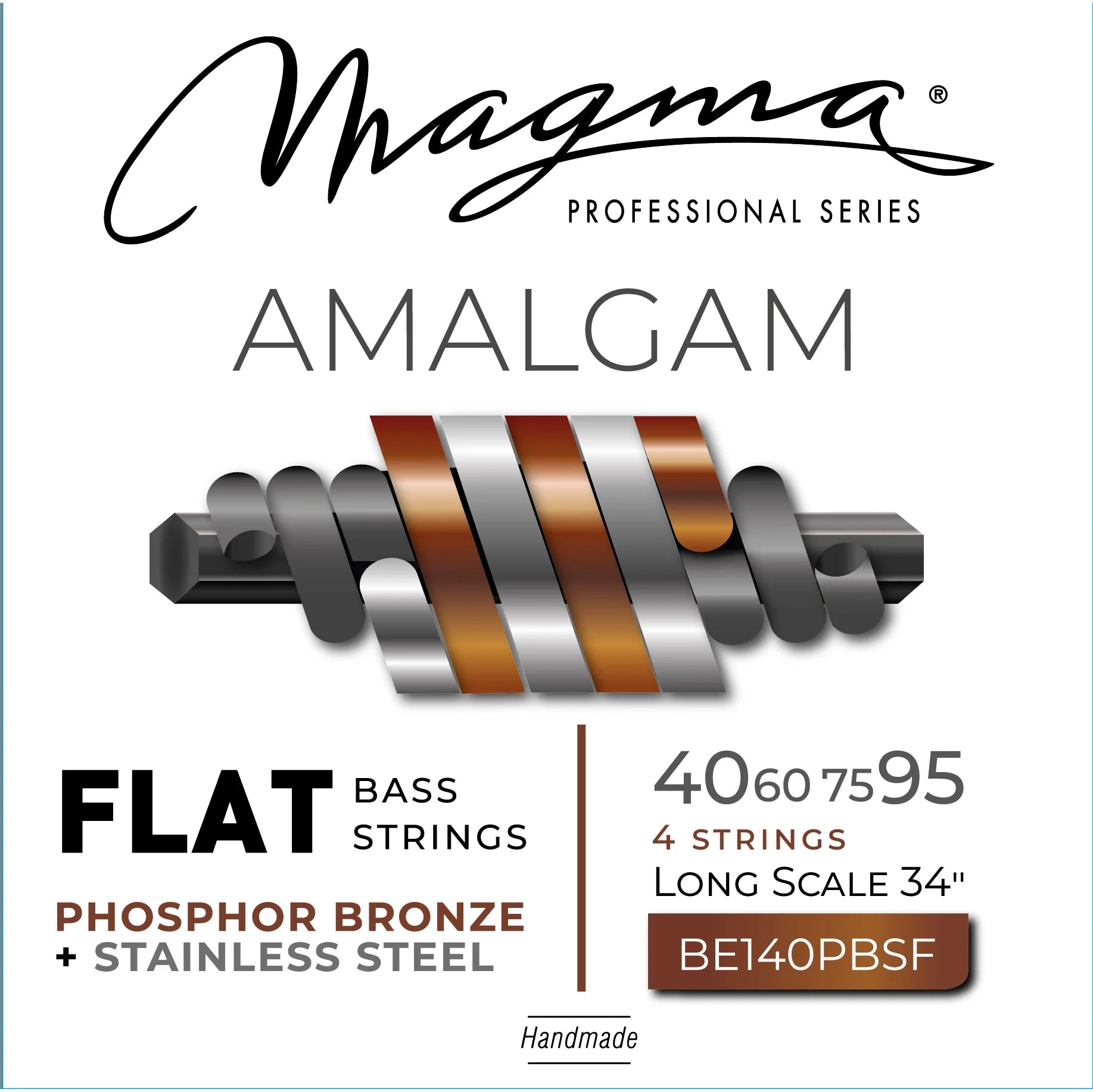 Magma Amalgam BE140PBSF Flatwound Phosphor Bronze/Stainless Steel 40-95 34in Long Scale by Magma