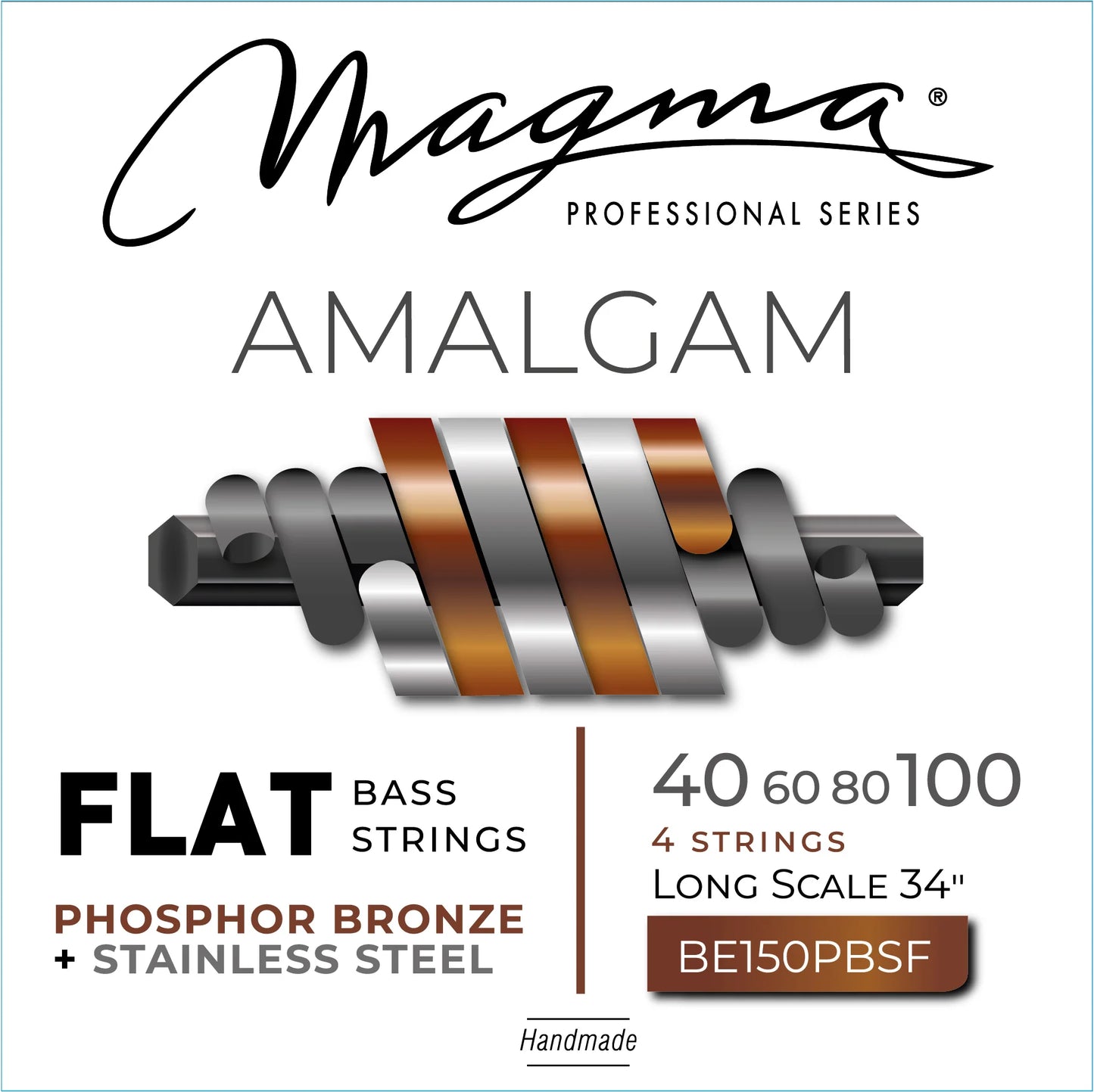 Magma Amalgam BE150PBSF Long Scale Flatwound  Phosphor Bronze/Stainless Steel 40-100 34in by Magma
