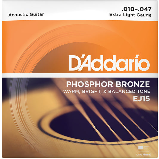 D'Addario EJ15 Phosphor Bronze Acoustic Guitar Strings - .010-.047 Extra Light