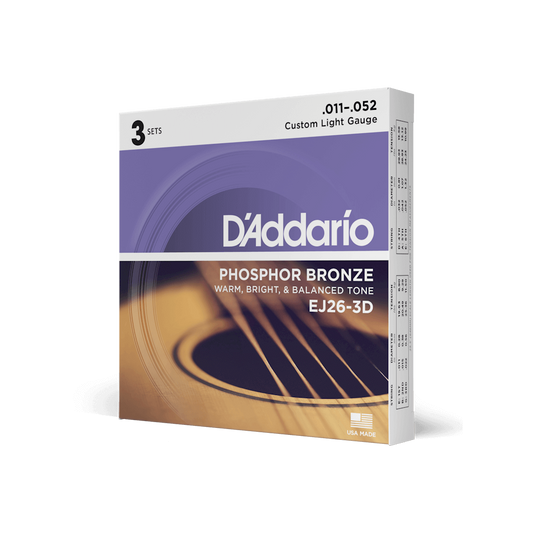 D'Addario EJ26 Phosphor Bronze Acoustic Guitar Strings, Custom Light, 11-52 by D'Addario