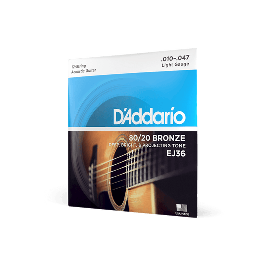 D'Addario EJ36 Phosphor Bronze 12-string Acoustic Guitar Strings - .010-.047 Light - The Guitar Shop PGH