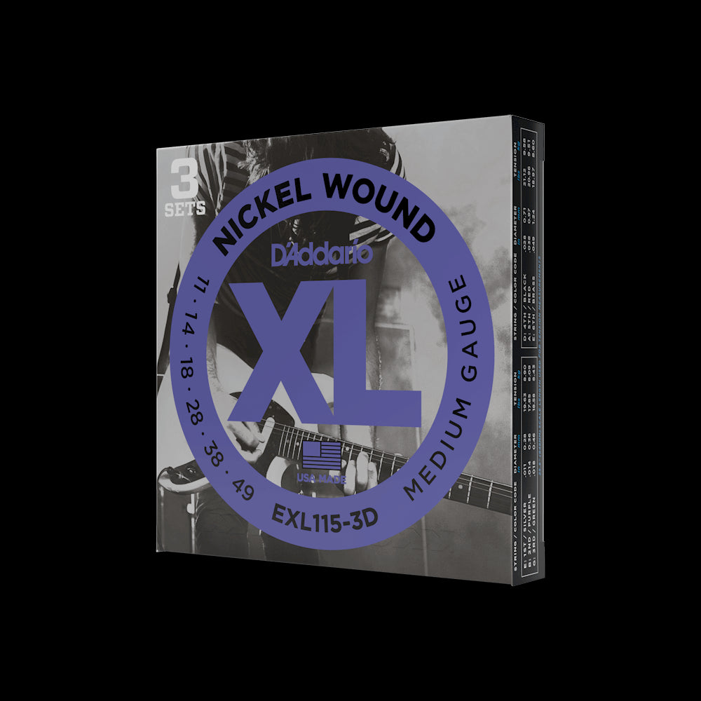 D'Addario EXL115 Nickel Wound Electric Guitar Strings, Medium/Blues-Jazz Rock, 11-49 by D'Addario