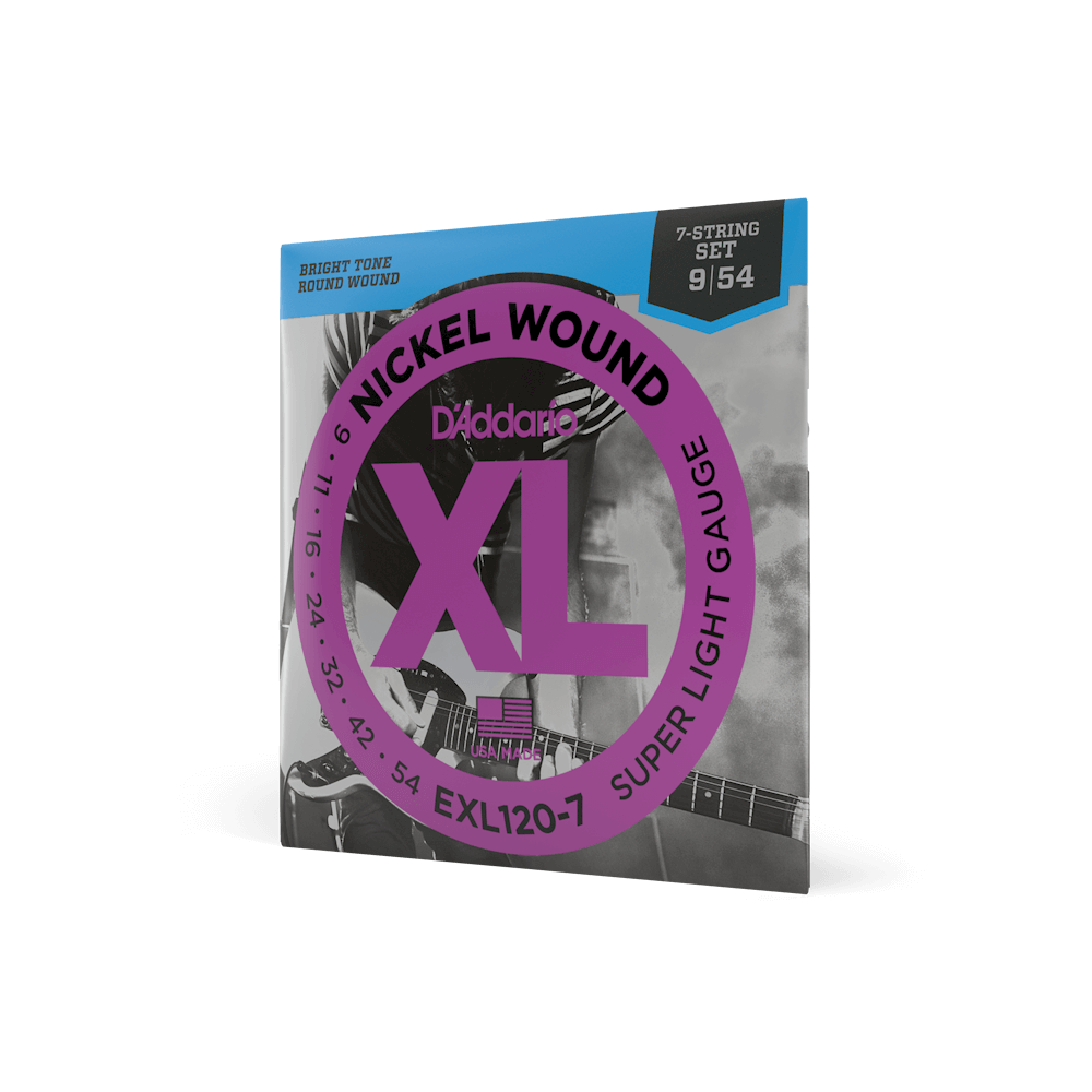 D'Addario EXL120-7 XL Nickel Wound Electric Guitar Strings - .009-.054 Super Light 7-string - The Guitar Shop PGH