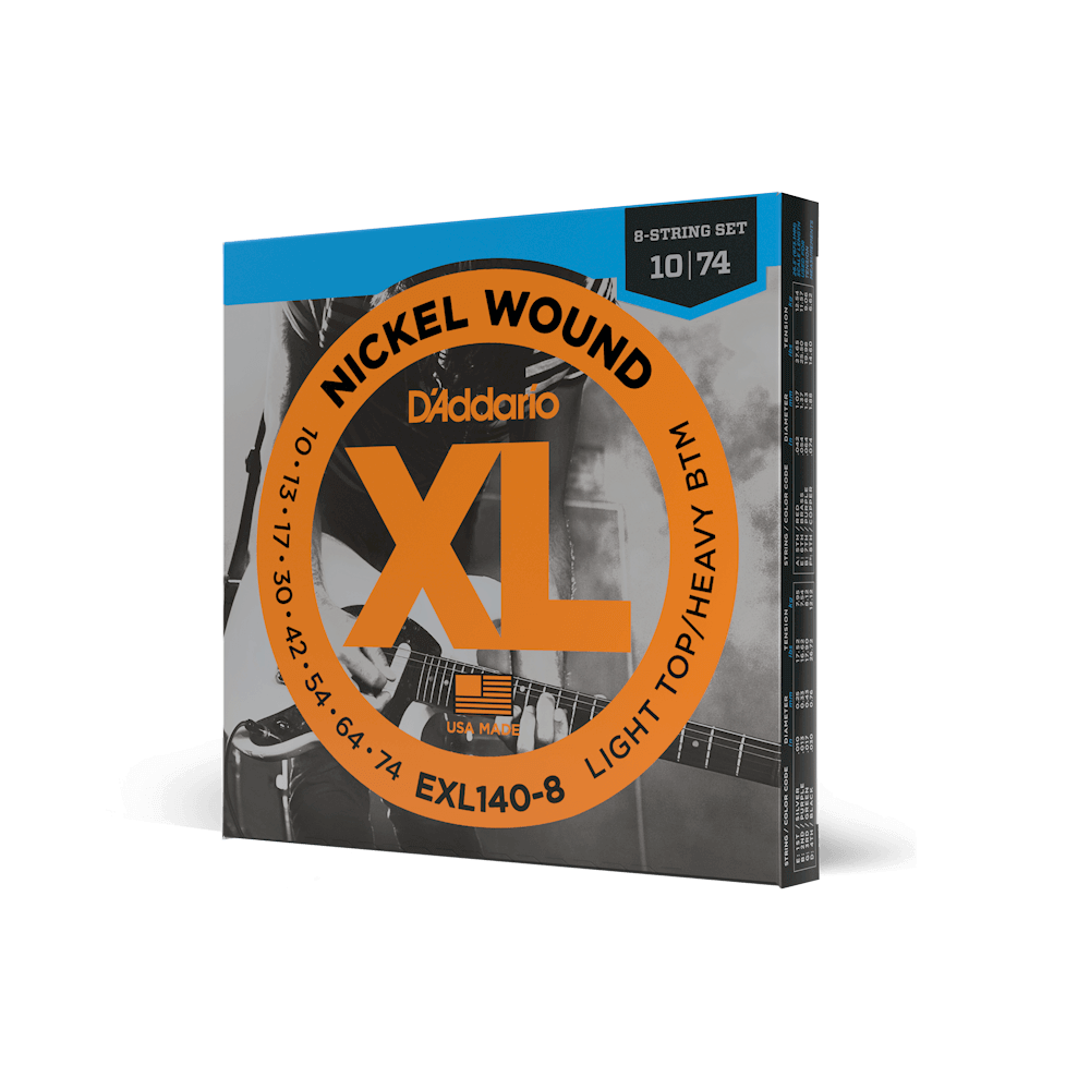 D'Addario EXL140-8 XL Nickel Wound Electric Guitar Strings - .010-.074 Light Top/Heavy Bottom 8-string - The Guitar Shop PGH