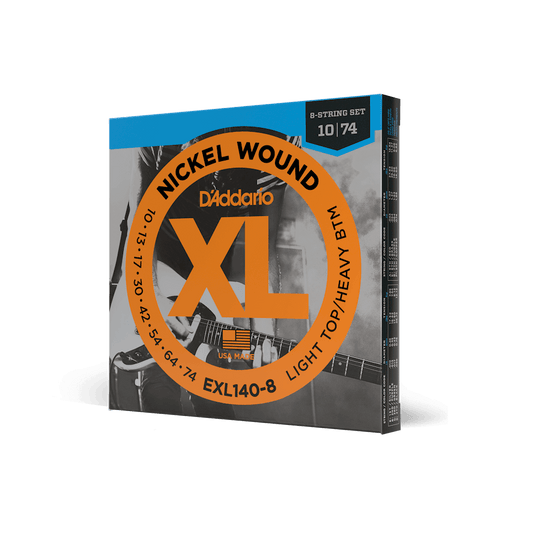 D'Addario EXL140-8 XL Nickel Wound Electric Guitar Strings - .010-.074 Light Top/Heavy Bottom 8-string - The Guitar Shop PGH