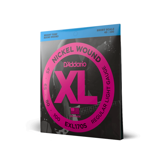 D'Addario EXL170S Nickel Wound Bass Guitar Strings - .045-.100 Regular Light, Short Scale - The Guitar Shop PGH
