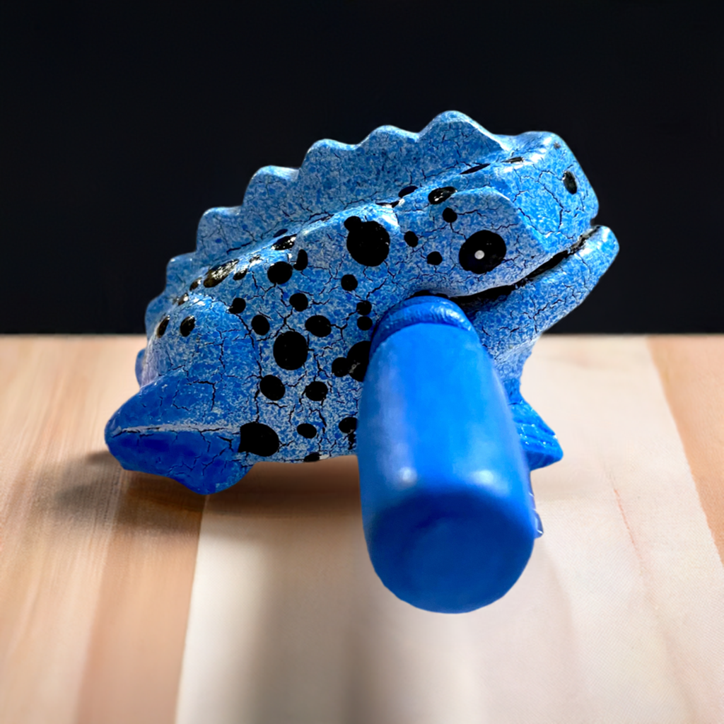 1.5" Wooden Musical Frog - Blue Dart Design (Percussion Instrument)